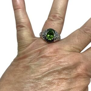 Sterling silver green gemstone ring